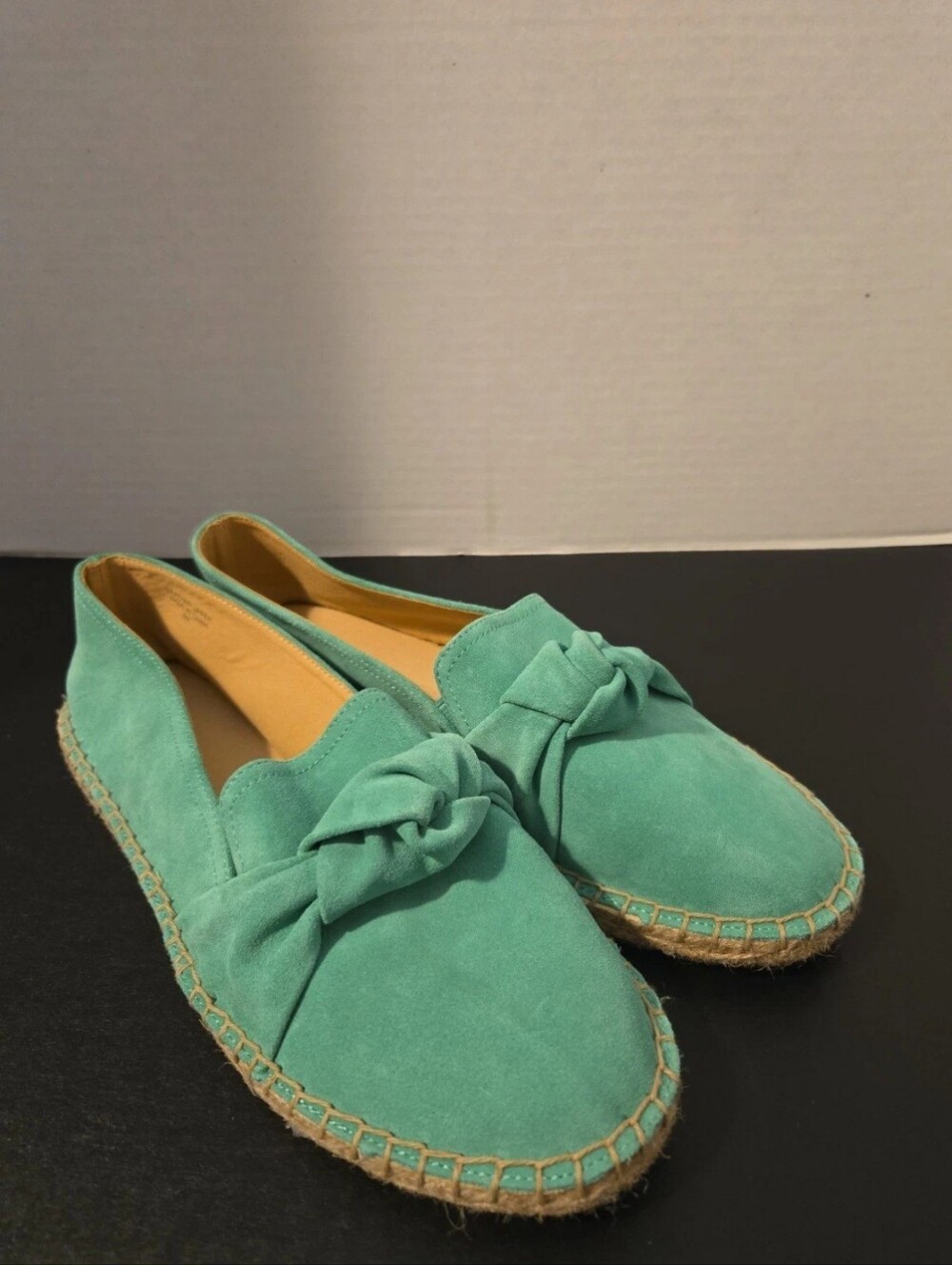 Talbots Izzy Knot Green Suede Leather Espadrilles Womens Sz. 8